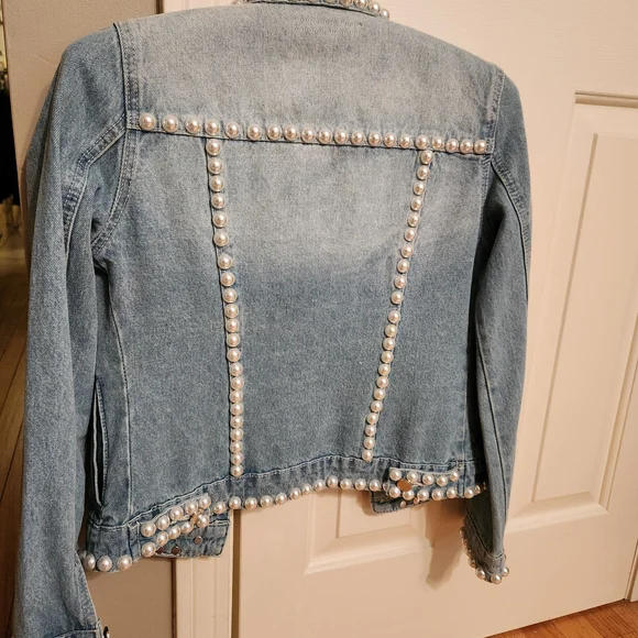 Boston Proper Pearl Embellished Denim Jacket - Picture 5 of 8